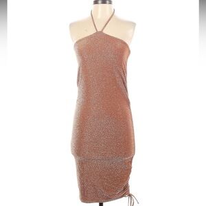 Bananhot Diamond Neckline Midi Bodycon Cocktail Dress with Cinched Sides Sparkle